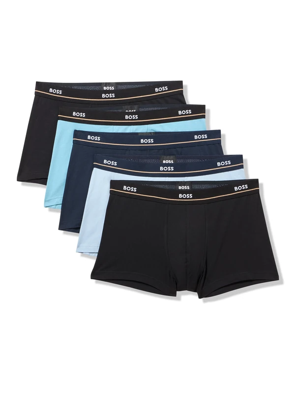 BOSS Men's 5 Pack Bold Logo Cotton Stretch Trunks, Forever Blue/Ballad Blue/Black/Navy/Black, L (Pack of 5)