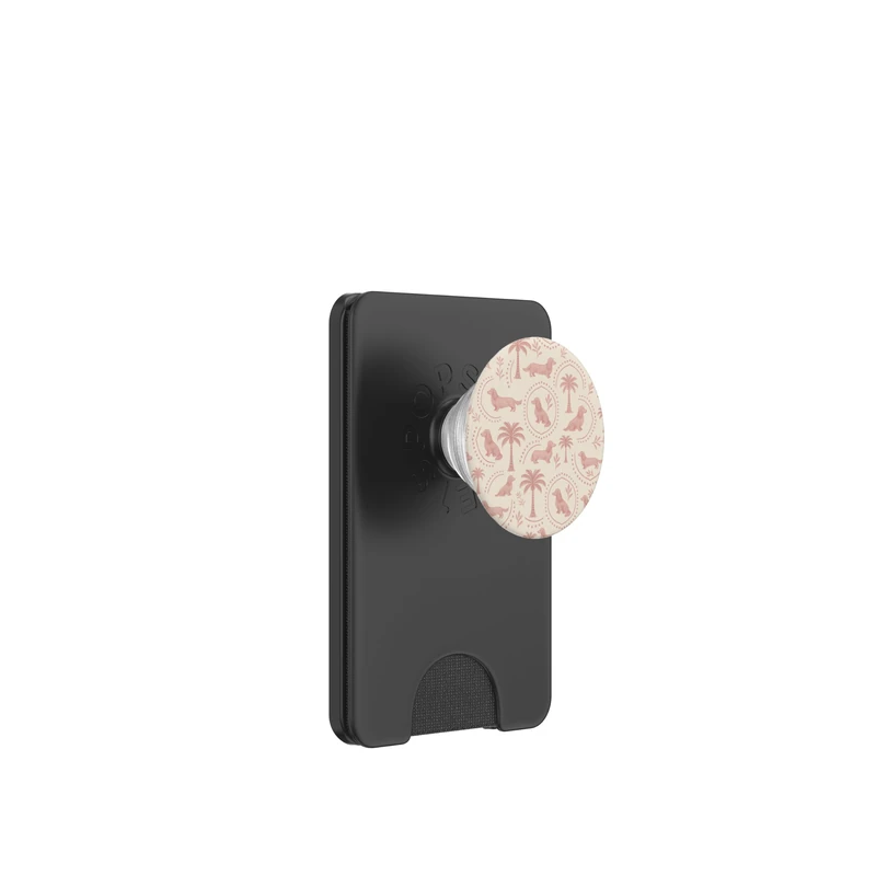 Pink Mini Long Haired Dachshund Palm Tree Wiener Dog Pattern PopSockets PopWallet for MagSafe