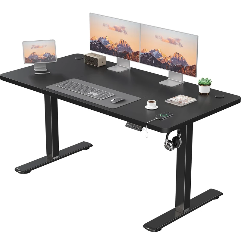 JUMMICO Electric Desk Height Adjustable with USB Charging Port, Height Adjustable Desk, Ergonomic Sit Stand Desks 140 x 60 cm, Black