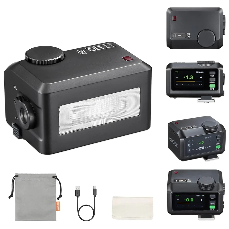 Godox iT30Pro-N Mini TTL Camera Flash for Nikon, 2.8" Full-Color Touchscreen, 2.4G X Wireless 1/8000 HSS Speedlight, 1.5s Recycle, 560 Full Power Flashes with Rechargeable Battery (Black)