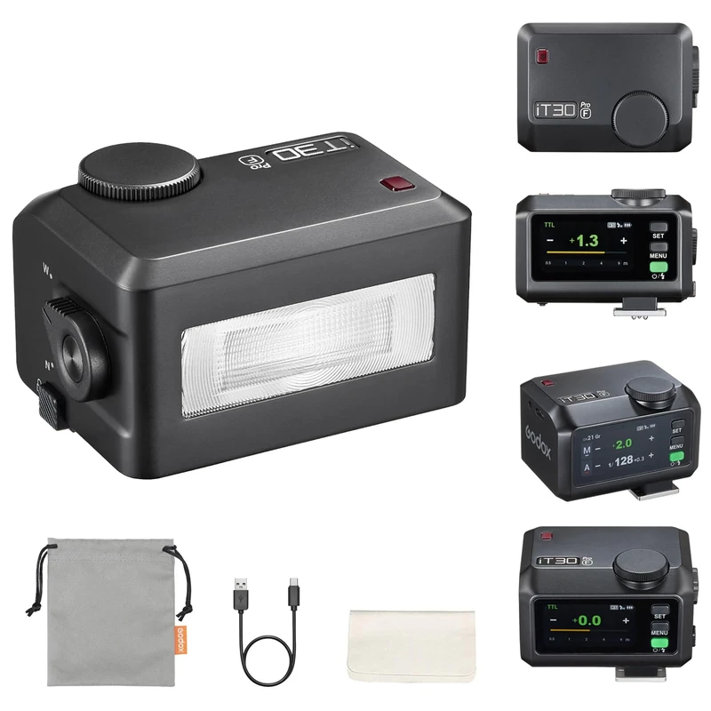 Godox iT30Pro-F Mini TTL Camera Flash for Fujifilm, 2.8" Full-Color Touchscreen, 2.4G X Wireless 1/8000 HSS Speedlight, 1.5s Recycle, 560 Full Power Flashes with Rechargeable Battery (Black)