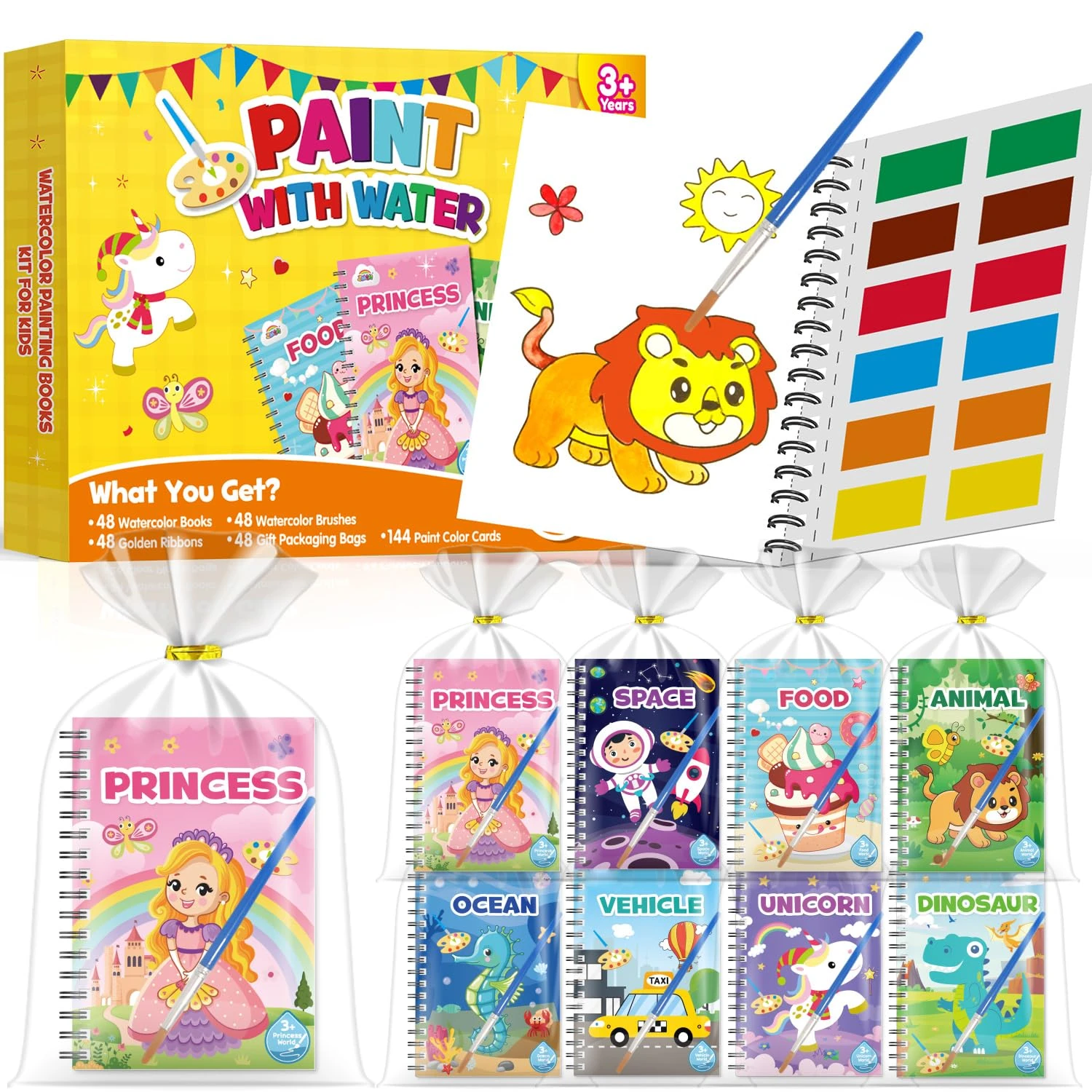 LIKYMO Party Bag Fillers for Kids - Mini Colouring Books for Party Bags, Water Colouring Books Classroom Prizes Birthday Gifts for Girls & Boys Ages 4-9 (48 books)