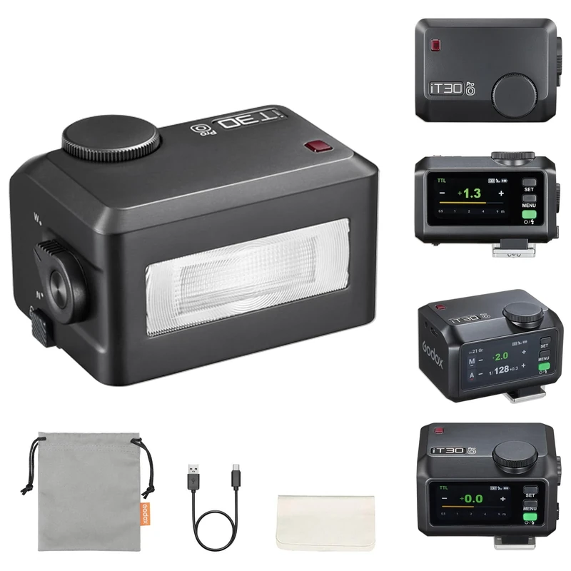 Godox iT30Pro-O Mini TTL Camera Flash for Olympus Panasonic, 2.8" Full-Color Touchscreen, 2.4G X Wireless 1/8000 HSS Speedlight, 1.5s Recycle, 560 Full Power Flashes with Rechargeable Battery (Black)