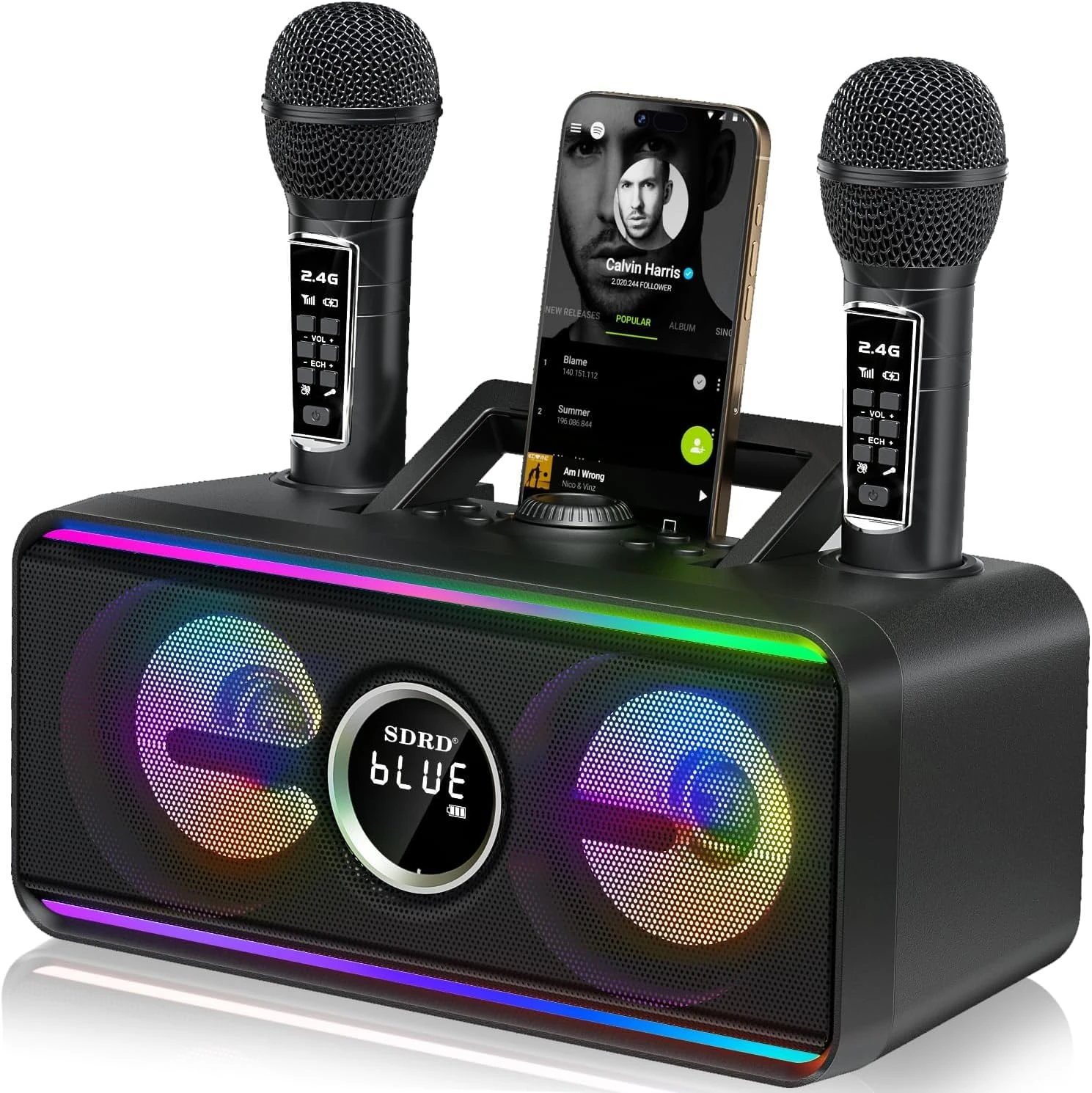 SDRD 216 Bluetooth Karaoke Machine for Adult Kid with Storage and Charging Station, 80W Powerful Karaoke System, 12H Playtime, Rechargeable Wirless Microphone, Support TWS/TF/USB/AUX Indoor Outdoor