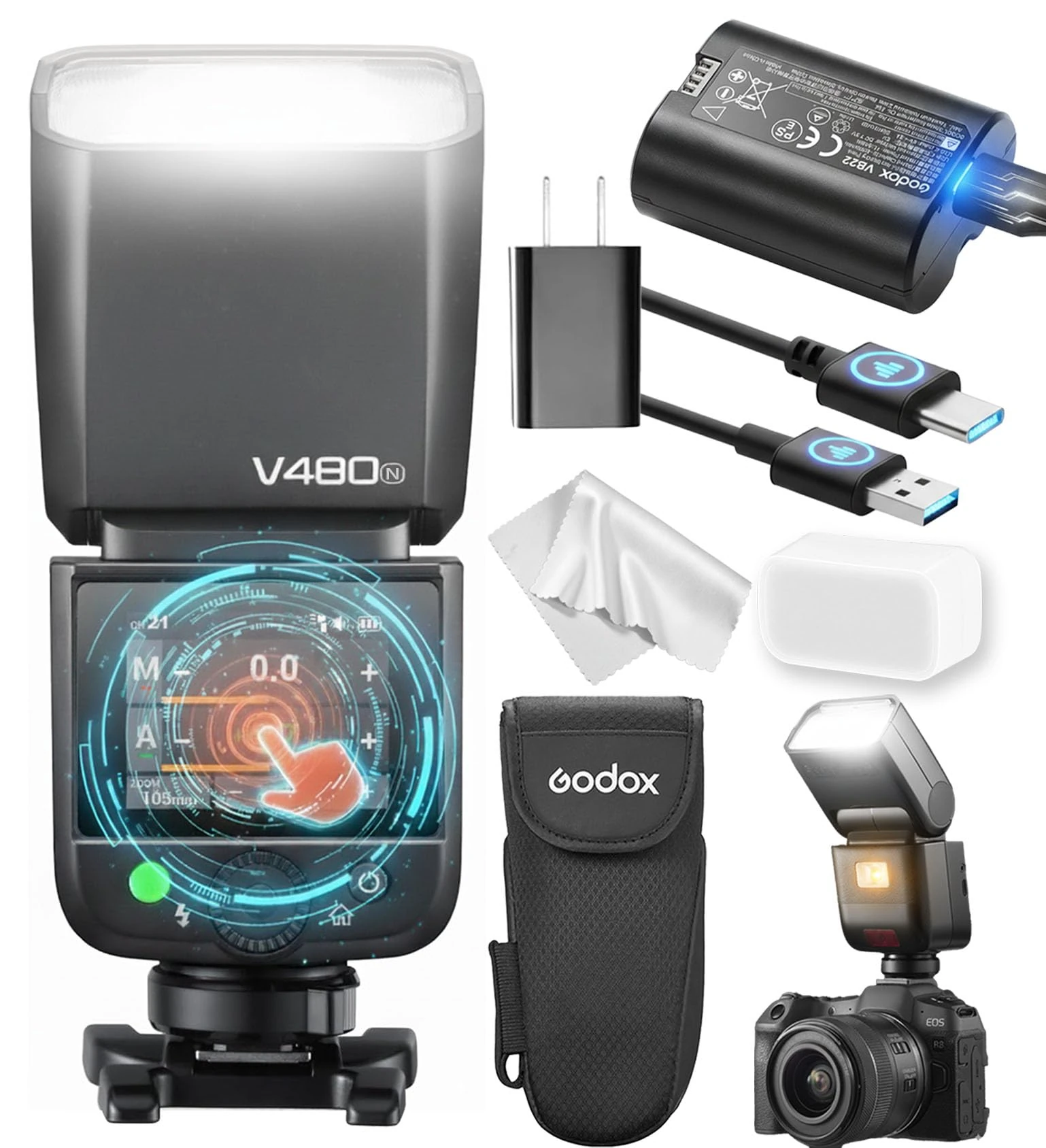 Godox V480 N Camera Flash Speedlite, V480N Touch Screen Flash, TTL HSS 1/8000s, Compatible with Nikon Z6III Z8 Z5 Z50II Z50 Zfc Z6II Z30 Z6 Z50II Z7II Z8 Z9 D3500 D850 D7500 D5600 D5300 D750 D780