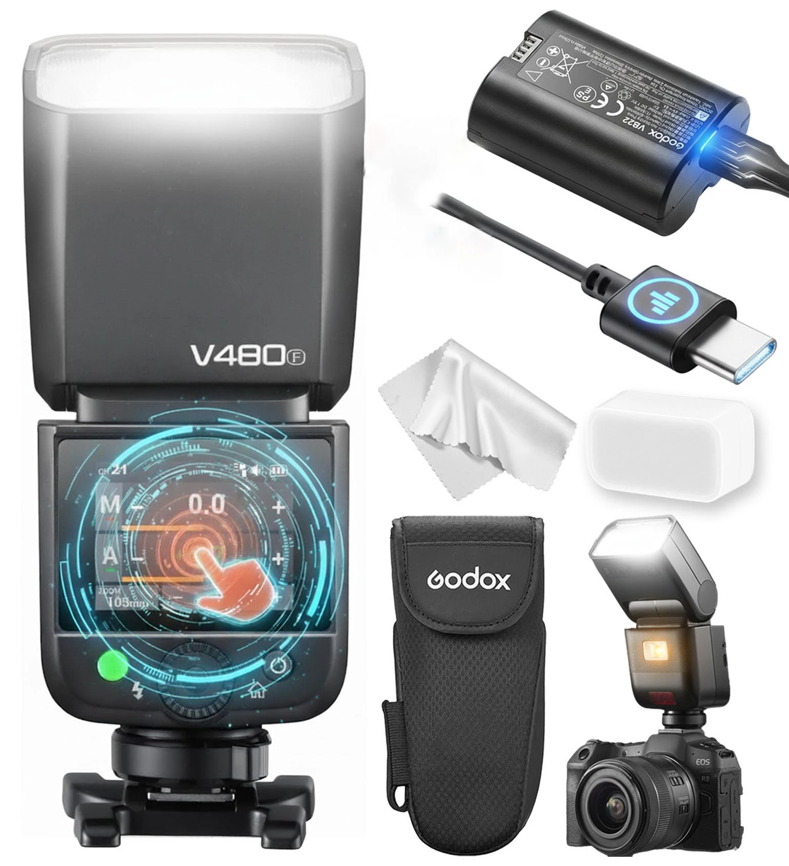 Godox V480 F TTL Camera Flash Speedlite,V480F GN50 HSS 1/8000s TTL Touch Screen Wireless Flash, Compatible with Fujifilm X100VI XS20 XS10 XT30 II XT5 X-M5 GFX50S GFX50R X-T4 X-T3 X-T50