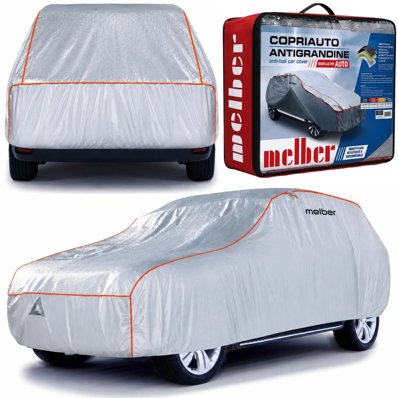 Melber Hail Protection Tarpaulin, Size L/XL, Car Cover for Car & SUV, Hail Protection, Waterproof, 540 x 185 x 155 cm, Silver