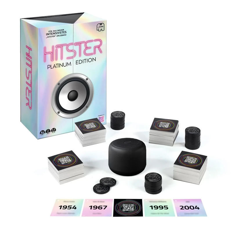 Hitster Platinum Edition - Music Party Game with 500 Songs of Pop, Rock, Hip-Hop, Dance & More Includes Speaker