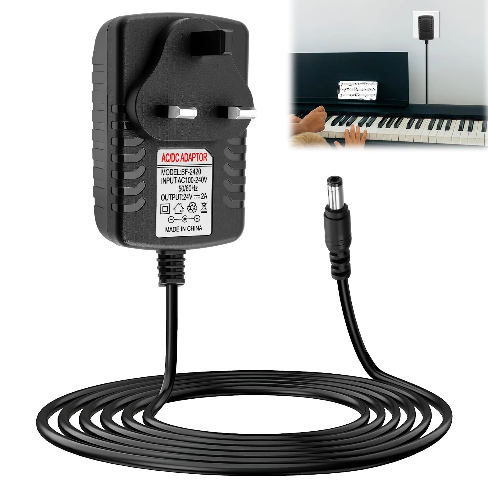 24V Power Supply Adapter, 100-240V 50/60Hz AC to DC Wall Mount Charger with 5.5mm x 2.5mm Jack for LED Strip Lights Wireless Router Speakers CCTV Monitor Submersible Pumps (2A 48W)