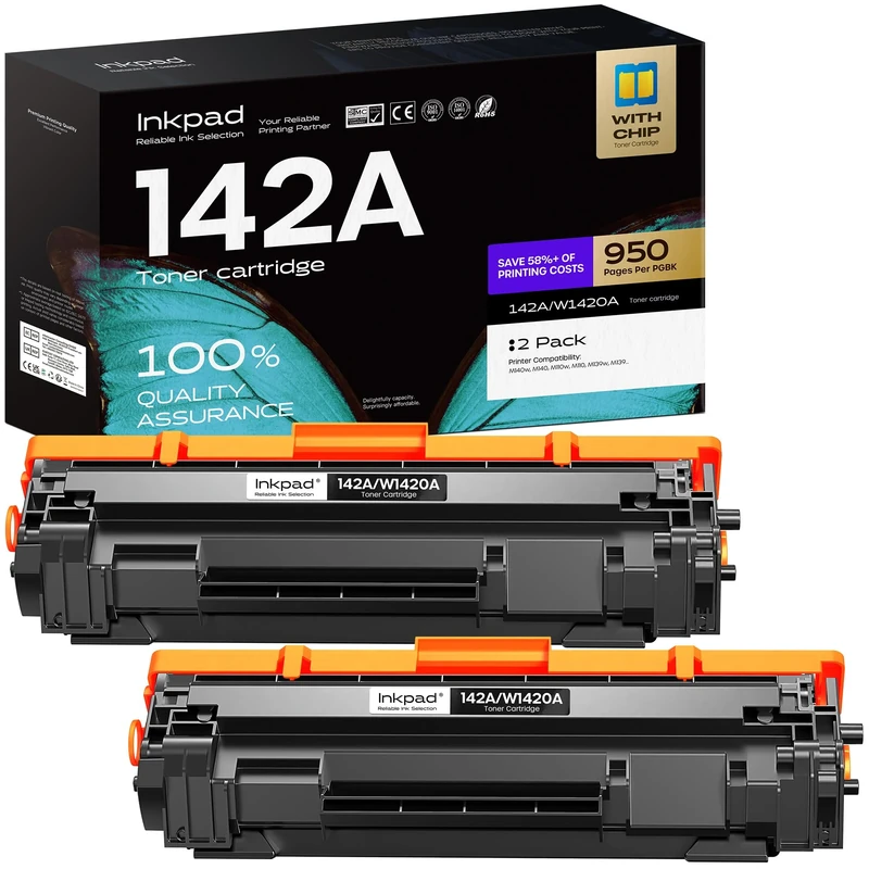 iNKPAD 142A Toner Cartridge Multipack with Chip Compatible for HP W1420A W1420X 142A 142X Toner Replacement for HP LaserJet M110w M110 LaserJet MFP M140w M140 M139w M139 (2-Black, with Chip)