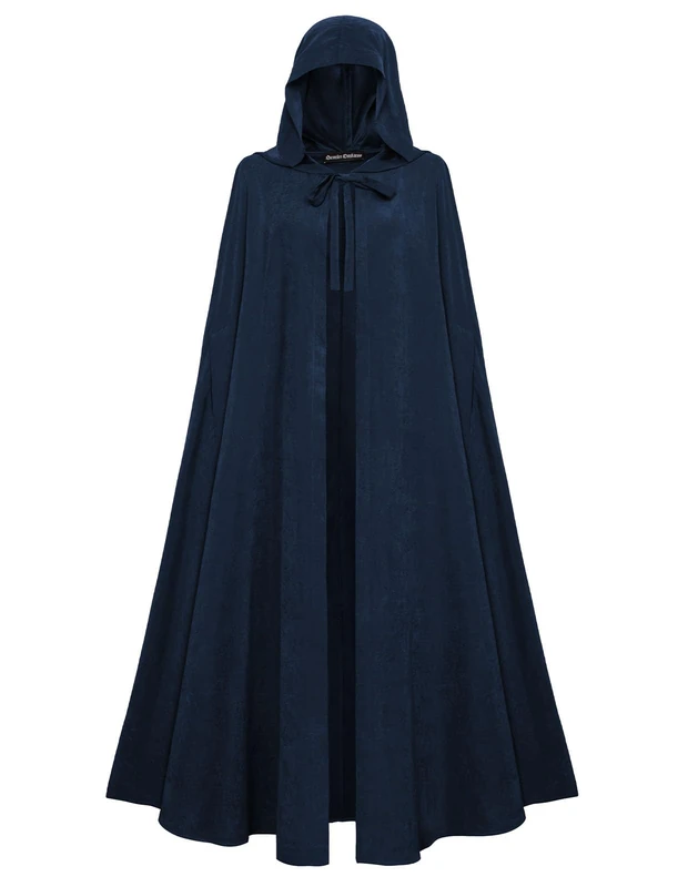 Scarlet Darkness Women Renaissance Hooded Cape Medieval Cloak Hobbit Halloween Costume, Midnight Navy, One Size