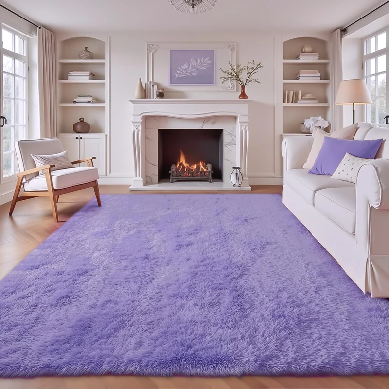 8x10 Area Rug for Living Room: Fluffy Shag Soft Washable Rugs Large Fuzzy Plush Indoor Carpet for Bedroom Nursery Playroom Kids Girls Boys Room (Purple, 8'x10')