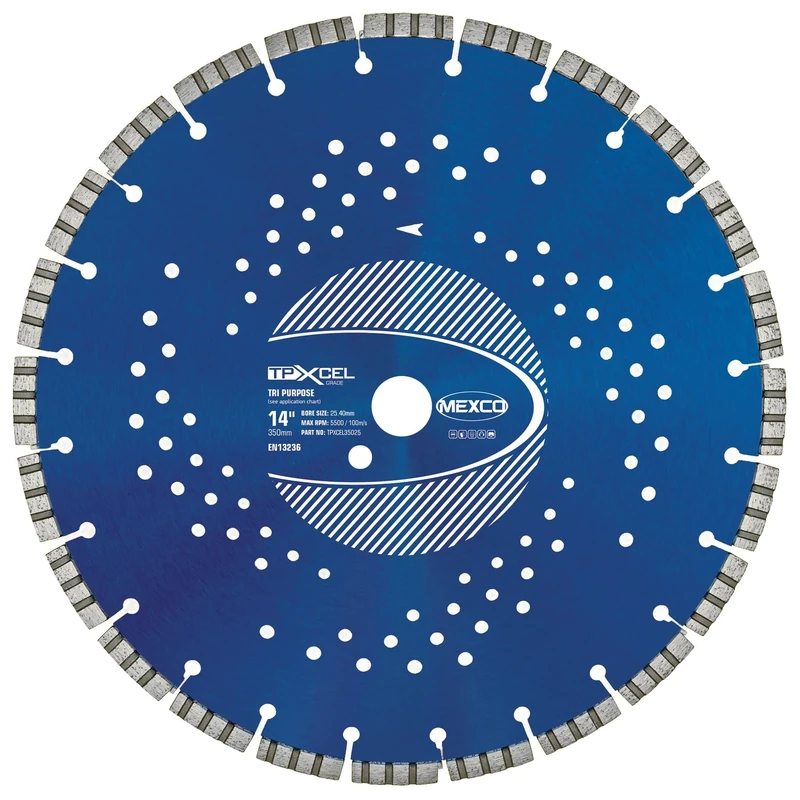 Mexco Tri-Purpose Diamond Blade XCEL Grade – Superior, High-Performance Multi-Material Cutting Disc for Concrete, Asphalt, Slate, Brick - 350mm, 10mm Segment Height, 25.4mm Bore