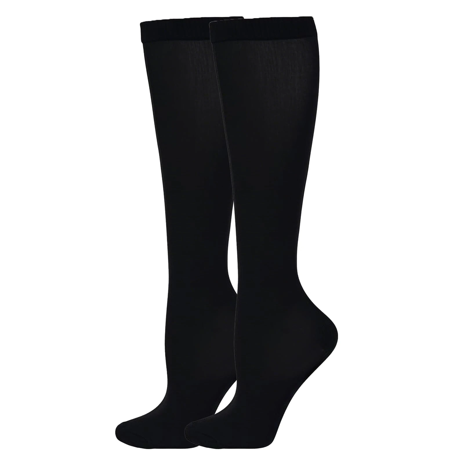 Compression Socks for Women Men, Funny Colorful Fun Socks, Best Support Knee High Long Graduated Travel Athletics Sock, Black, 4-8 UK