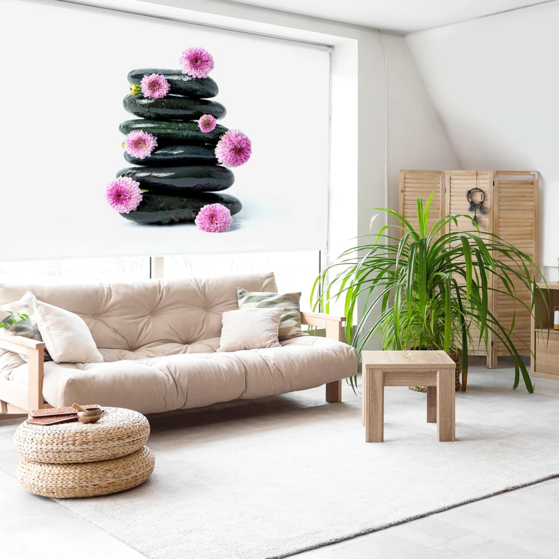 Blindecor Digital | Translucent Printed Roller Blind | Zen Family| Model Z-PINKSTONE | 150 x 180 cm (W x H) Fabric Size 146 x 175 cm | Window Blinds