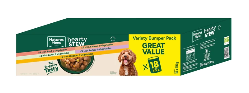 Natures Menu Hearty Stews Wet Food for Adult Dogs - 18 * 415gr (Jumbo Pack Multiflavour)