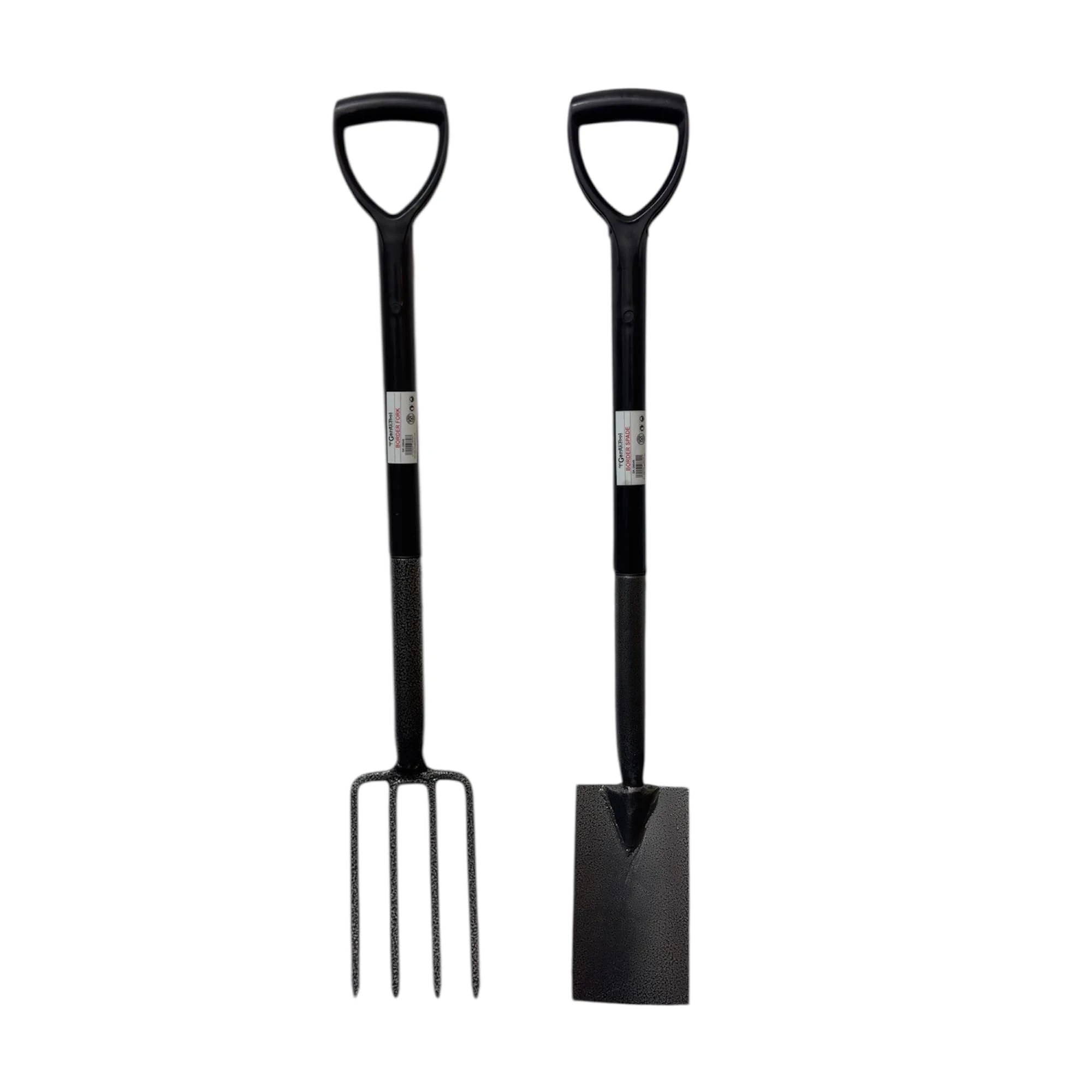 Black 2 Piece Carbon Steel Fork and Spade Border Set for Garden and Lawn Versatile Tools for Gardeners Strong Tough and Durable Metal