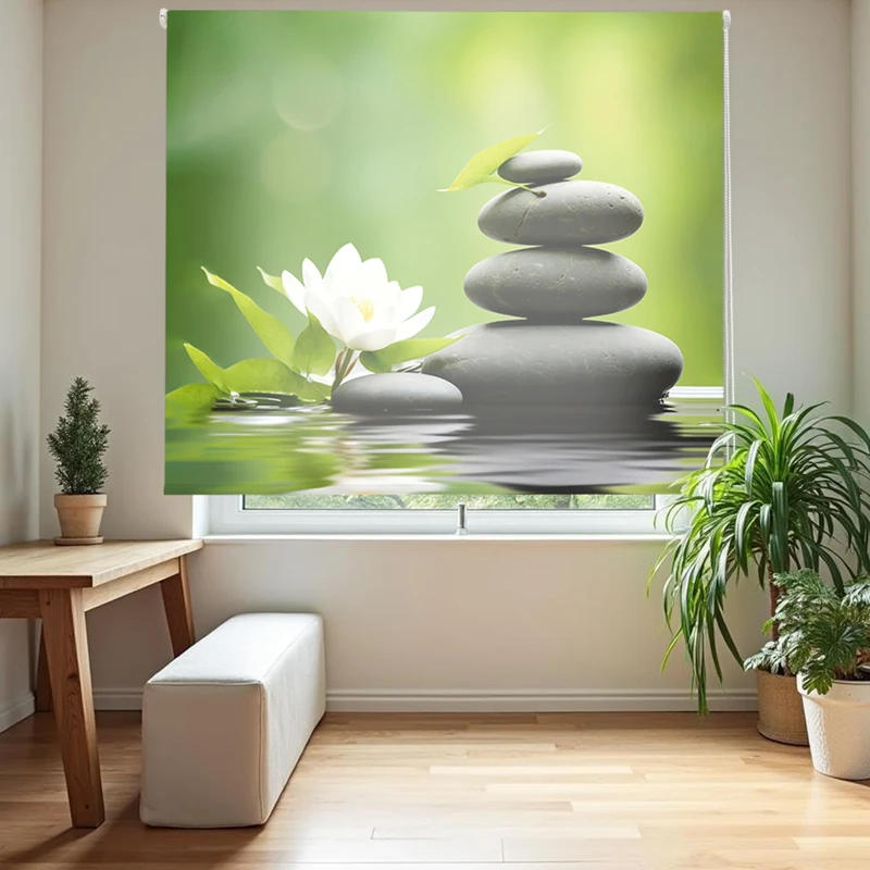 Blindecor Digital | Translucent Printed Roller Blind | Zen Family| Model Z-Pond | 130 x 180 cm (W x H) Fabric Size 126 x 175 cm | Window Blinds