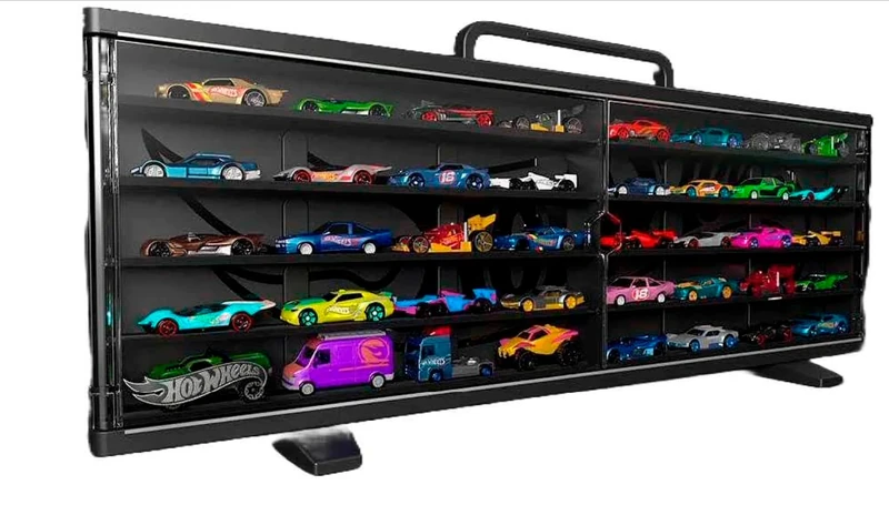 Cefa Toys Hot Wheels Collector's Case, Modular, Space for 40 Cars on Shelves or 30 in Foam or Original Blister, Handle Option for Transport or Wall Hanging. Fans and Collectors Adults.