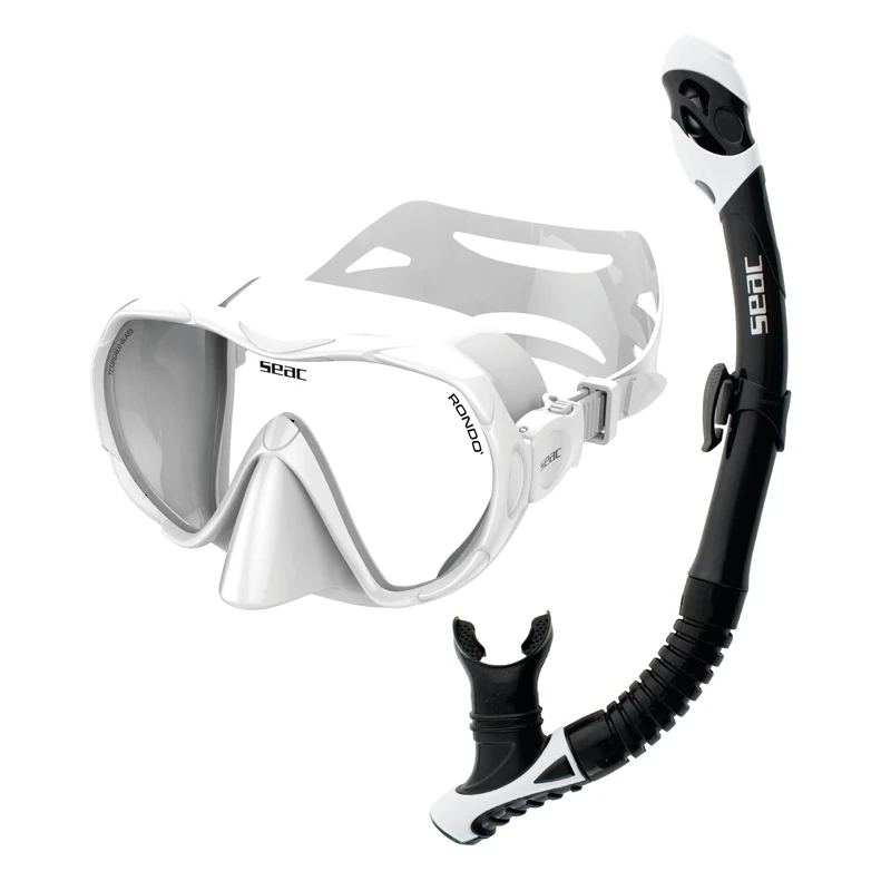SEAC Set Bis Rondò Dry – Adult Snorkeling Set with Frameless Single-Lens Mask in Tempered Glass and Dry Top Snorkel with Purge Valve and Ergonomic Silicone Mouthpiece