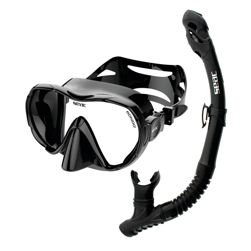 SEAC Set Bis Rondò Dry – Adult Snorkeling Set with Frameless Single-Lens Mask in Tempered Glass and Dry Top Snorkel with Purge Valve and Ergonomic Silicone Mouthpiece
