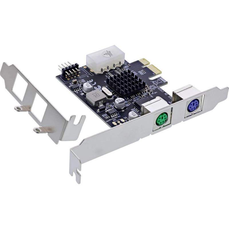 InLine PCIe Interface Card, 2 x PS/2, USB 2.0 Internal Post Plug, Keyboard & Mouse Adapter, MCS9990, 76620P