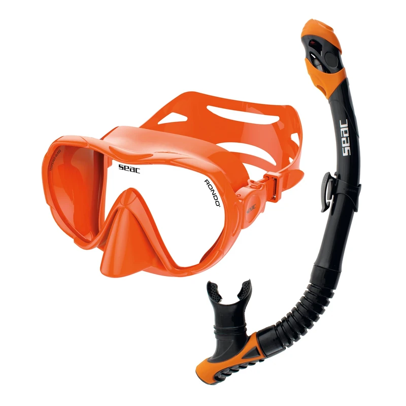 SEAC Set Bis Rondò Dry – Adult Snorkeling Set with Frameless Single-Lens Mask in Tempered Glass and Dry Top Snorkel with Purge Valve and Ergonomic Silicone Mouthpiece