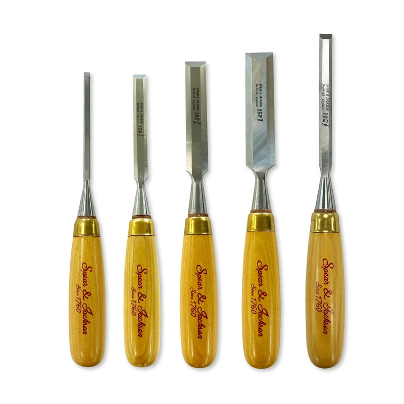 Spear & Jackson SJ5PCSET 5-Piece Professional Wood Chisel Set - Handcrafted in Sheffield, England - Ideal for Precision Cutting, Carving & Shaping