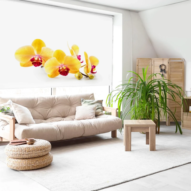 Blindecor Digital | Translucent Printed Roller Blind | Zen Family| Model Z-YELLOWORCHID | 150 x 180 cm (W x H) Fabric Size 146 x 175 cm | Window Blinds