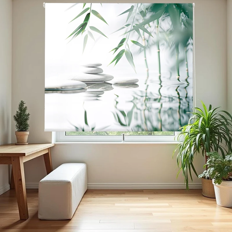 Blindecor Digital | Translucent Printed Roller Blind | Zen Family| Model Z-BAMBOOWATER | 170 x 180 cm (W x H) Fabric Size 166 x 175 cm | Window Blinds - Image 1