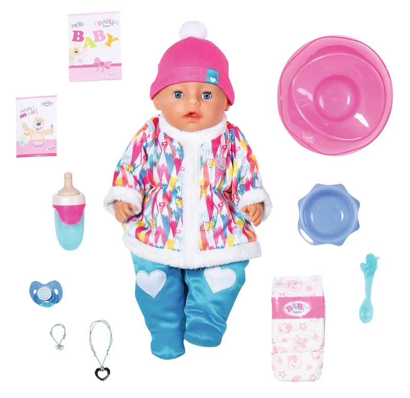 BABY Born Soft Touch Wintertime Girl, 43 cm Baby Doll with 9 Functions and Accessories with Snowsuit, for Children from 3 Years, Works without Battery, 831281 Zapf Creation