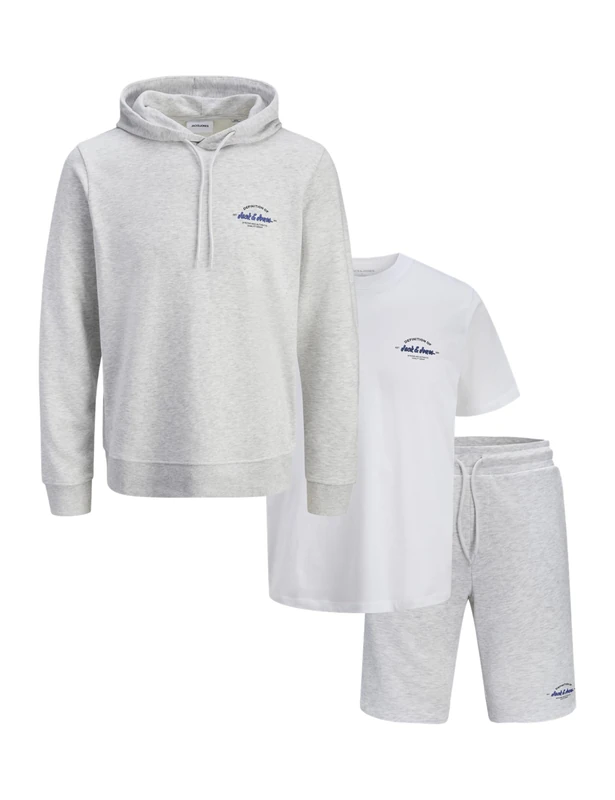 JACK & JONES Jjbrandon Sweat Hood Set Mp White Melange - Image 1