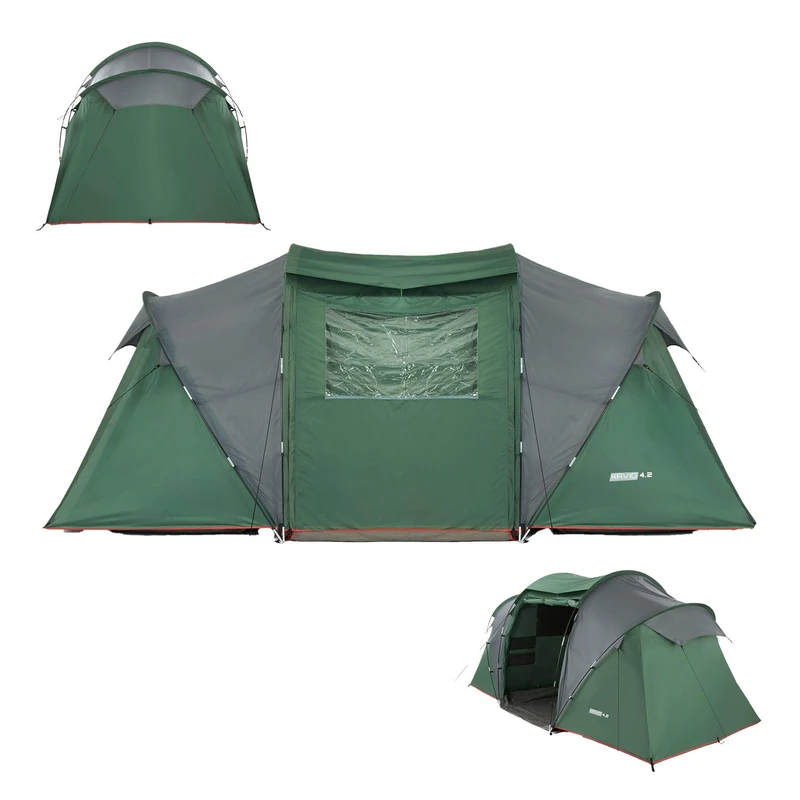 KADVA Kavio 4.2 Tent, 4-Person Tent with 2 Bedrooms, Large Anteroom with Lighting, Waterproof 2000 mm, Mosquito Net, Sturdy Outer Frame, Compact (68 x 30 cm, 11.96 kg)