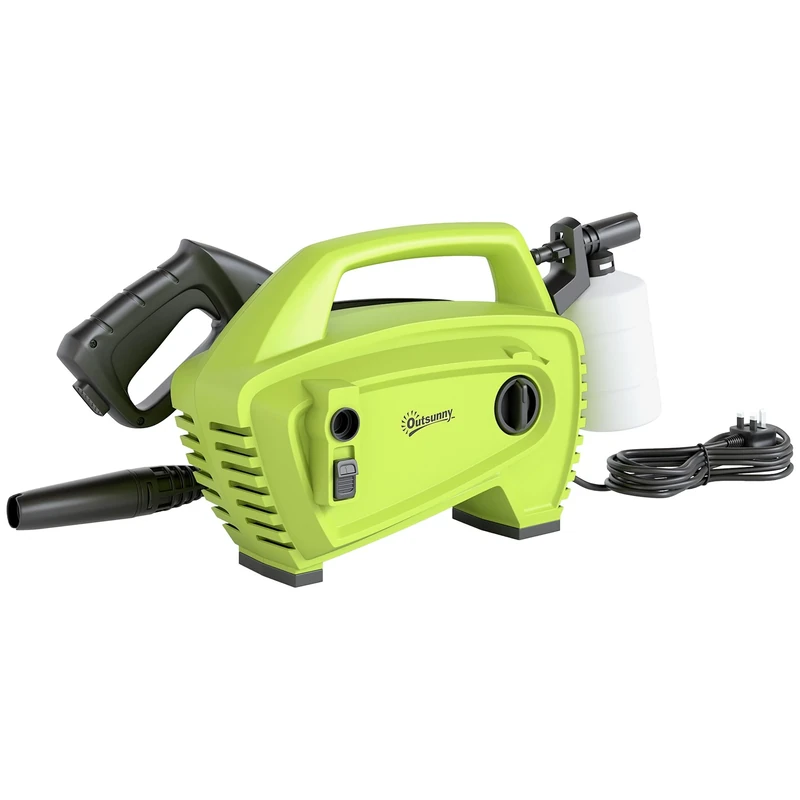 Outsunny 1600W High Pressure Washer, 130 Bar Pressure, 390 L/h Flow, Portable Power Washer Jet Wash Cleaner with Adjustable Nozzle, 6M Hose, Handle for Home Patio Car Driveway, Green