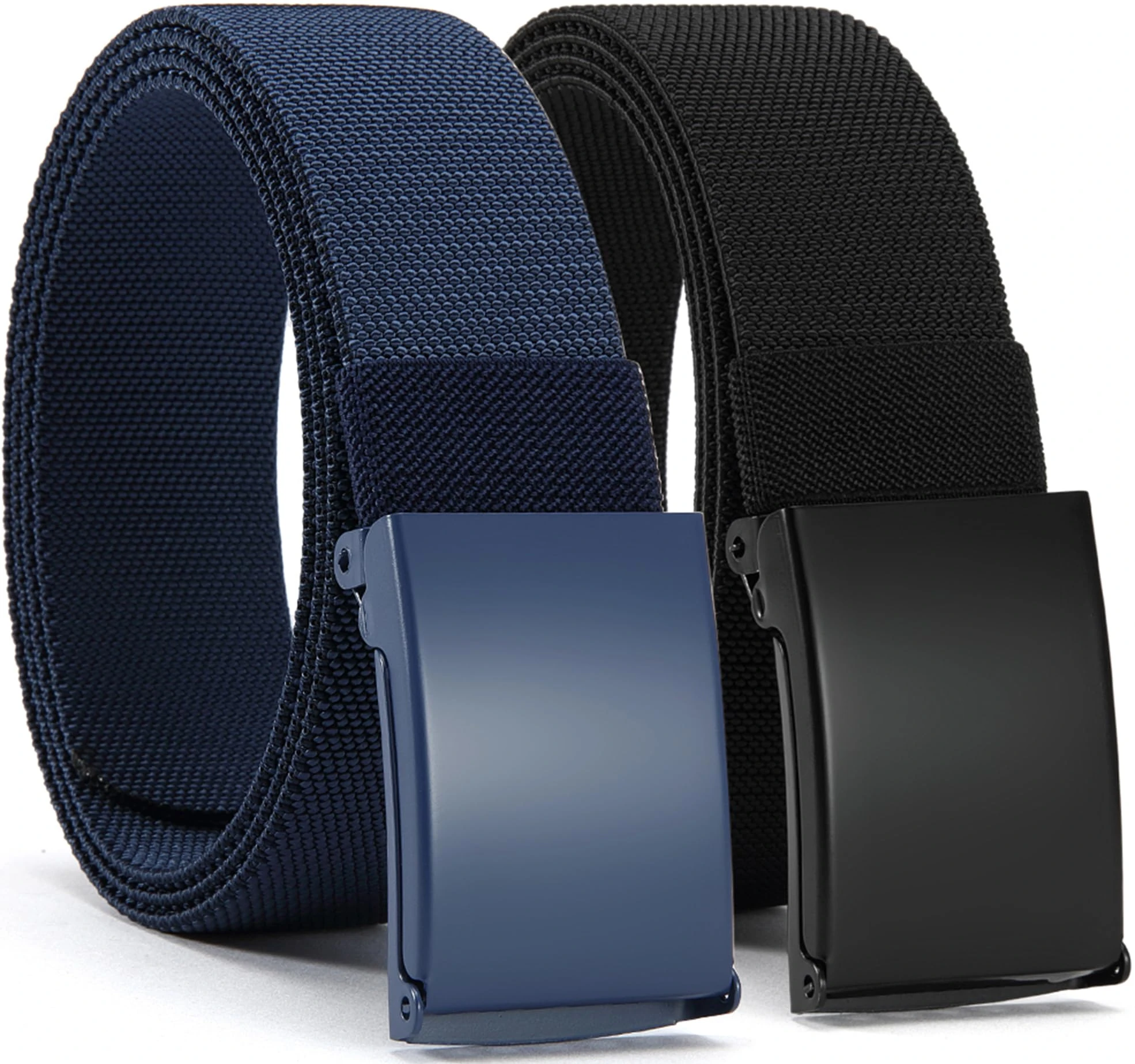 Canvas Belt Men 2 Pack Nylon with Stretch Flexibility, Adjustable Slide Plastic Buckle, Adjustable, Cut to Fit, Black/Blue, Suitable for 28-44 waistline, easy to cut
