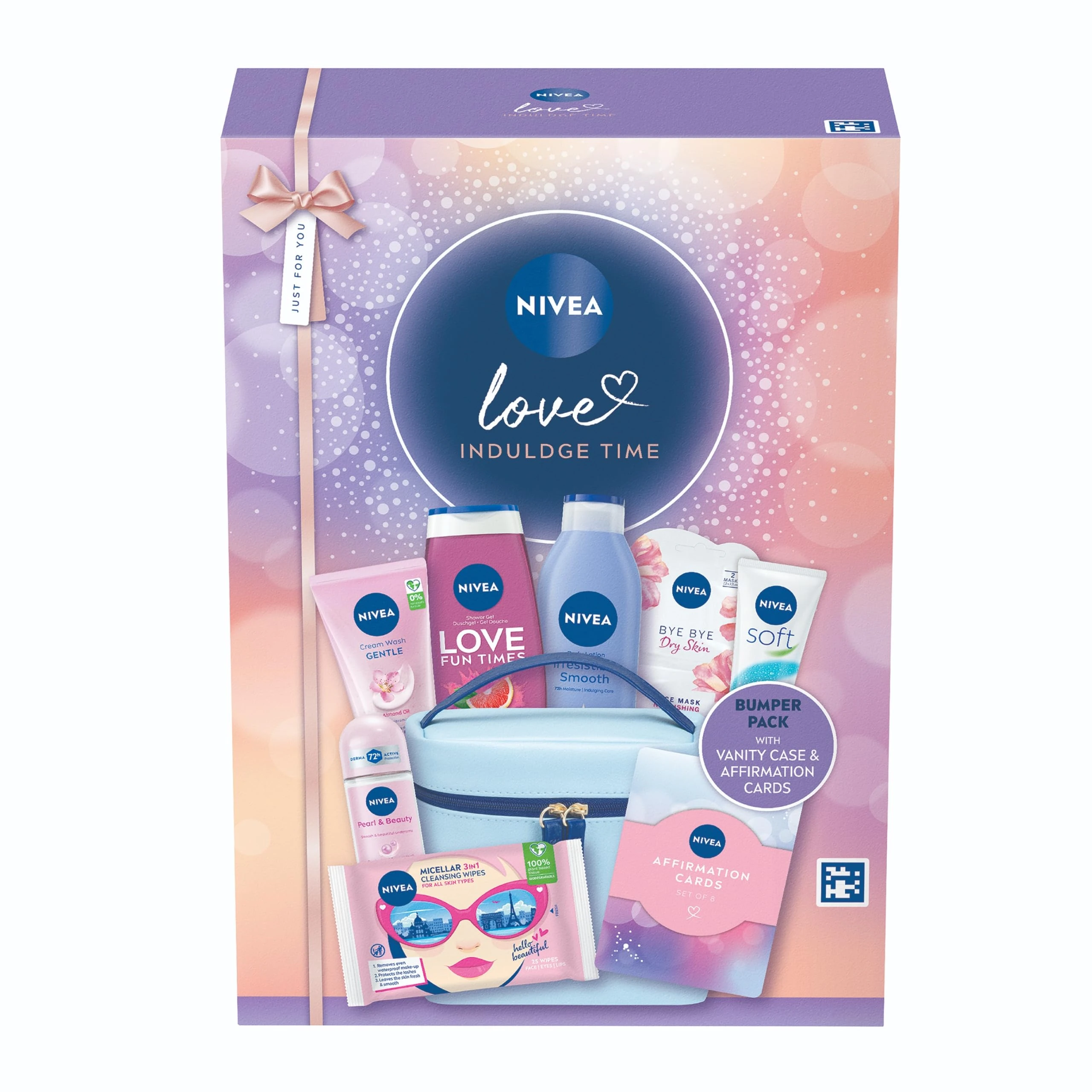 NIVEA Love Indulge Time Gift Set (9 Products) – Women's Gift Set – Includes Shower Gel, Anti-Perspirant, Body Lotion, Skincare Products - with Affirmation Cards and Cosmetic Bag