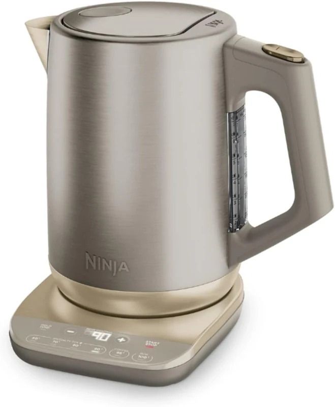 Ninja Perfect Temperature Kettle, 1.7L, with Temperature Control, LED Display, Easy to Use Kettle with Rapid Boil and Temperature Hold, Stone/Gold KT201UKSTGD