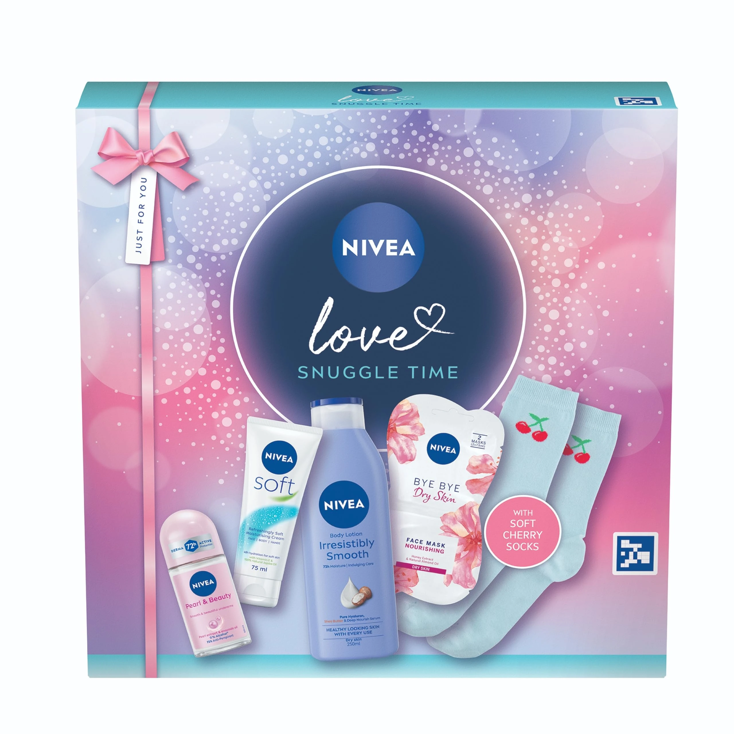 NIVEA Love Snuggle Time Gift Set (5 Products) – Women's Gift Set – Includes Body Lotion, Face Sheet Mask, Moisturising Cream and Anti-Perspirant – with Pair of Socks