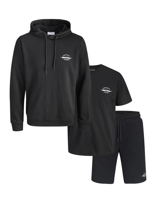 JACK & JONES Jjbrandon Sweat Hood Set Mp Black