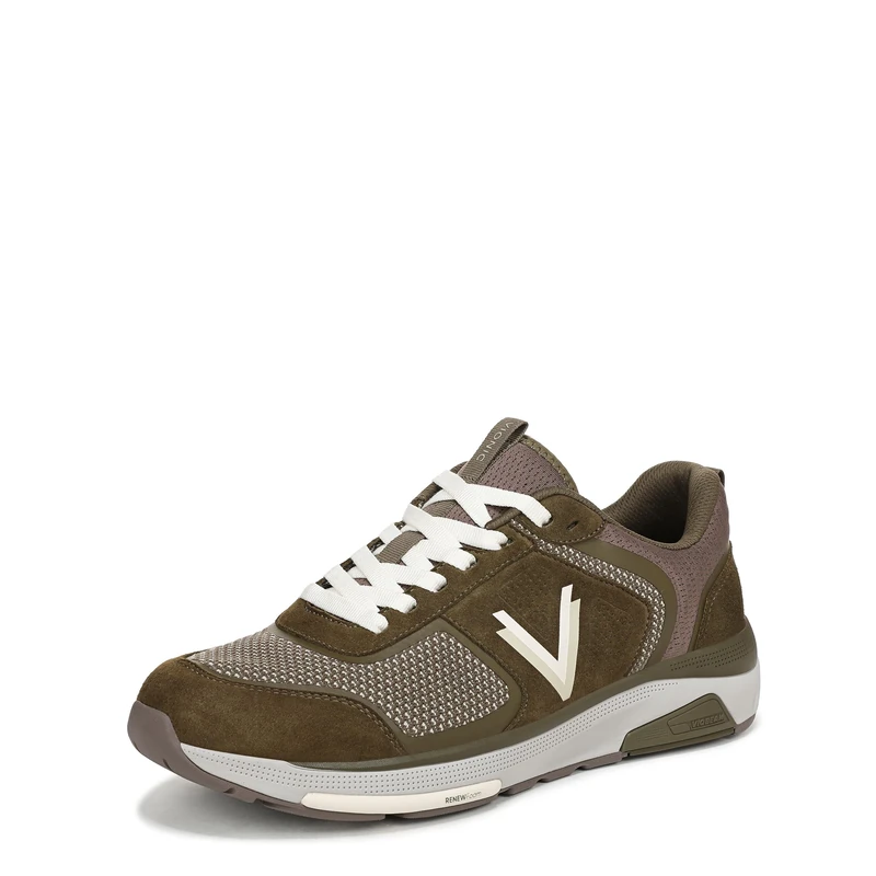 Vionic Men's Walk Strider Sneaker, Dark Olive Knit/Suede, 8.5 UK