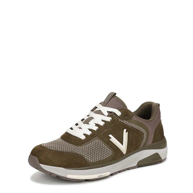 Vionic Men's Walk Strider Sneaker, Dark Olive Knit/Suede, 11 UK