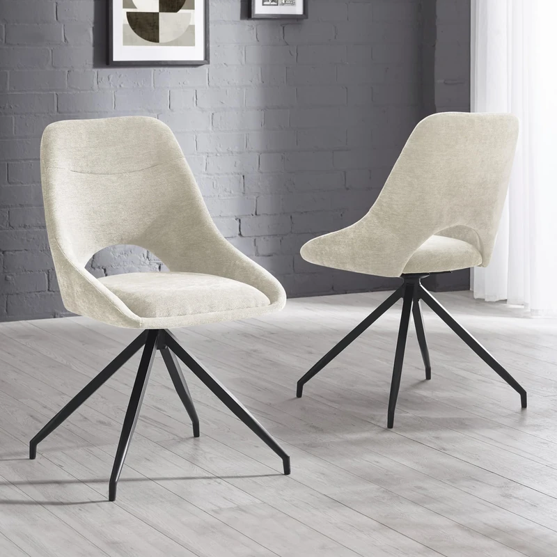 Julian Bowen Jonah Set of 2 Cream Chenille Upholstered Dining Chairs