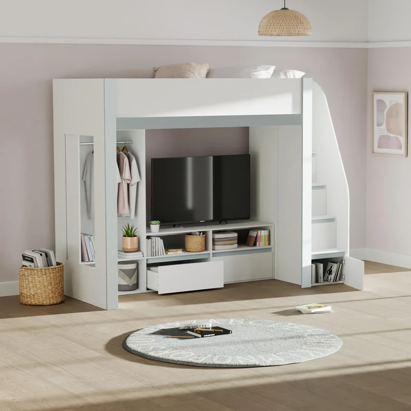 Julian Bowen Gaia 90cm Single Highsleeper TV Bed - White and Silver