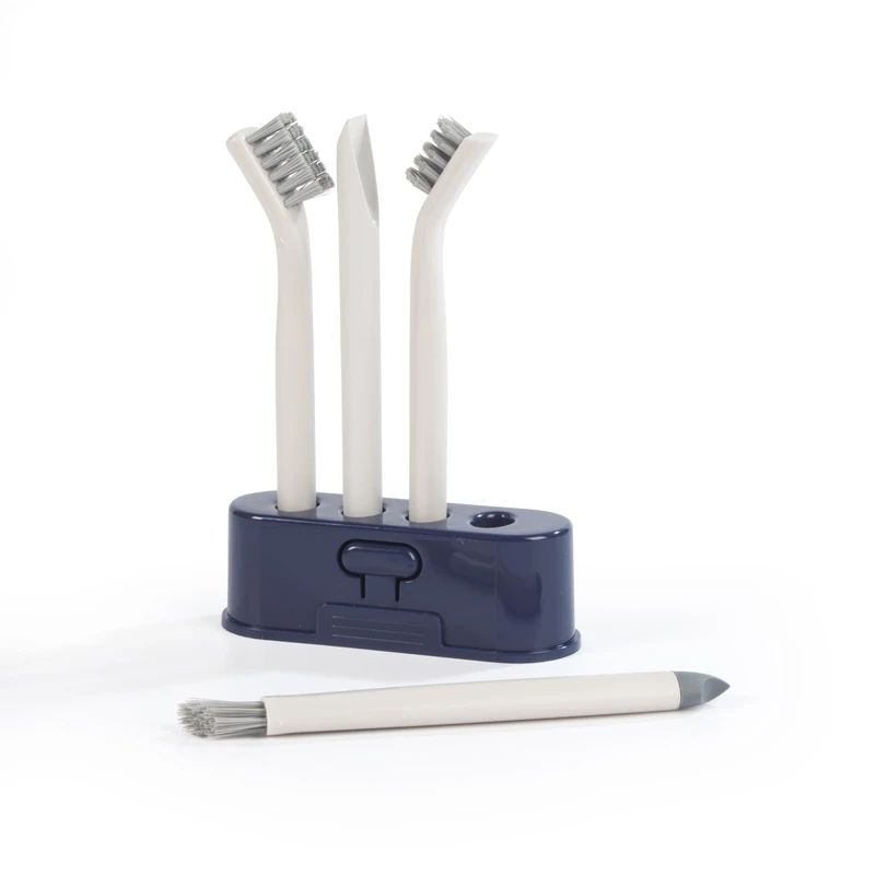 Beldray Deep Clean Detailing Brushes – Pack of 4, Precision Cleaning, Includes Storage Holder, Stiff Bristle, V-Shaped Grout, Mini Dustpan with Scraper, Soft Angled Brush