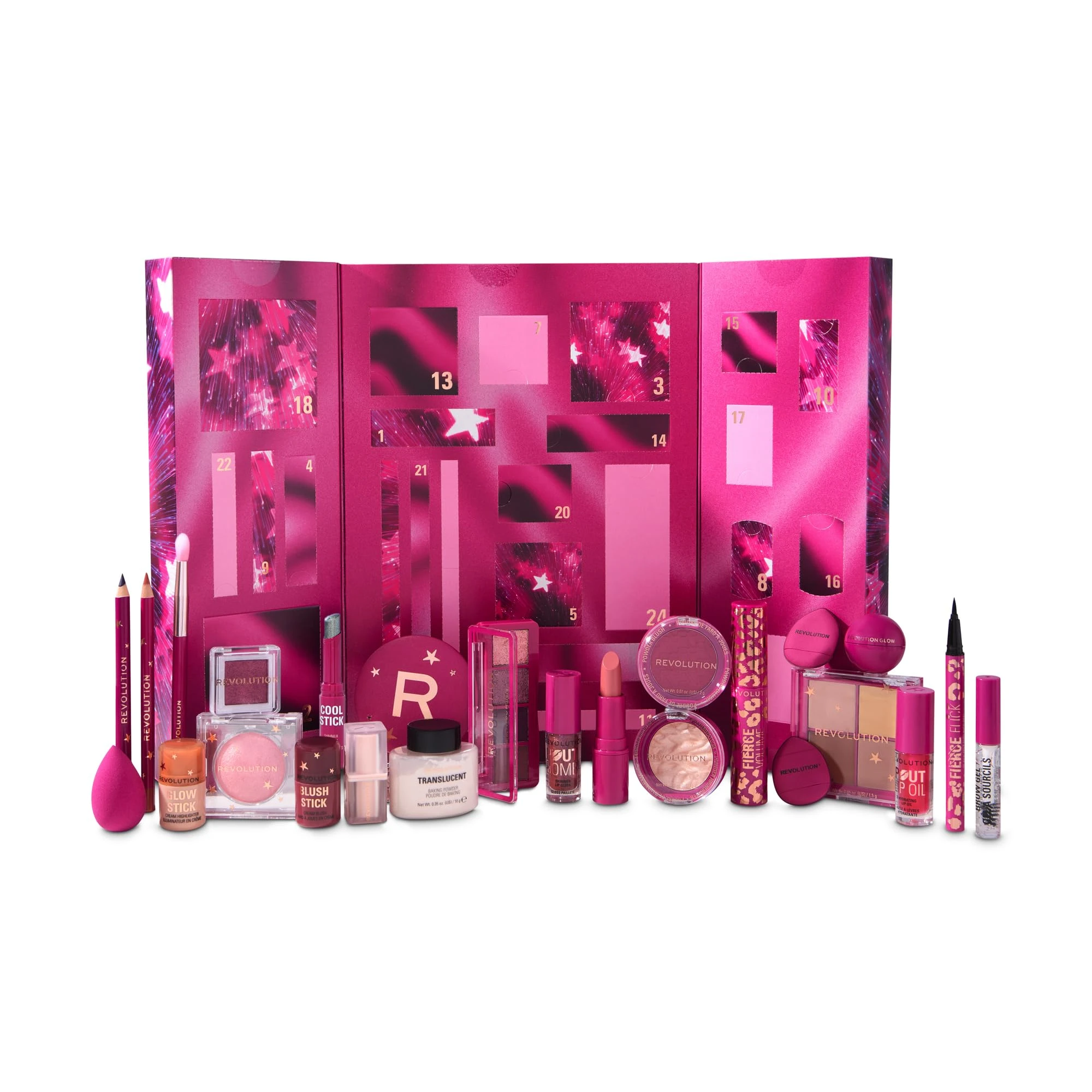 Revolution Beauty Makeup Advent Calendar 2025, 24 Must-Have Products, Set with Lip Gloss, Highlighter, Blush, Brushes and Mascara, Vegan and Cruelty-Free