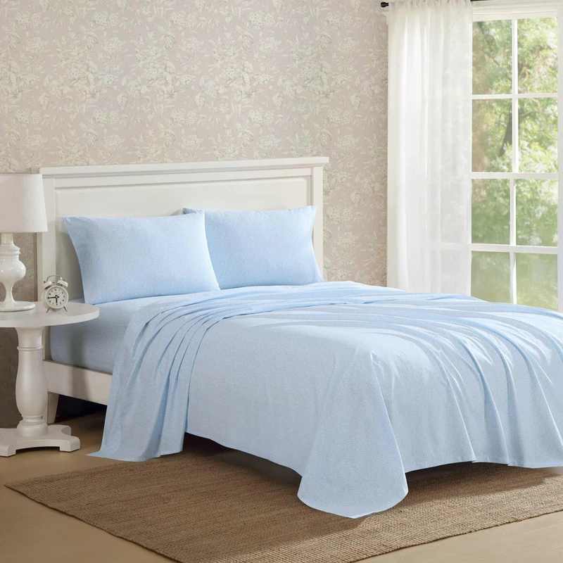 Laura Ashley - Queen Bed Sheets, Crisp & Cool Cotton Percale Bedding with Matching Pillowcases, Lightweight Bed Set, Oeko-Tex Certified (Maeve Blue)