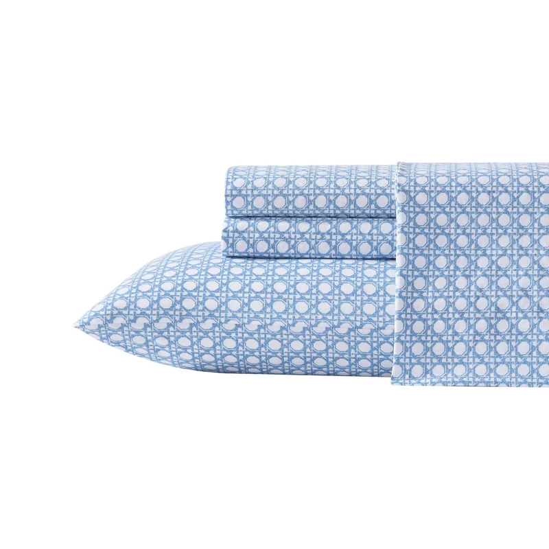 Tommy Bahama - Queen Bed Sheets, Crisp & Cool Cotton Percale Bedding with Matching Pillowcases, Lightweight Bed Set, Oeko-Tex Certified (Bahama Isle Blue)