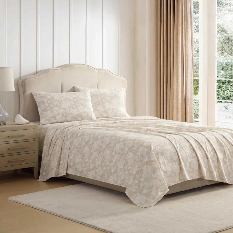Laura Ashley - King Bed Sheets, Crisp & Cool Cotton Percale Bedding with Matching Pillowcases, Lightweight Bed Set, Oeko-Tex Certified (Meredith Brown)