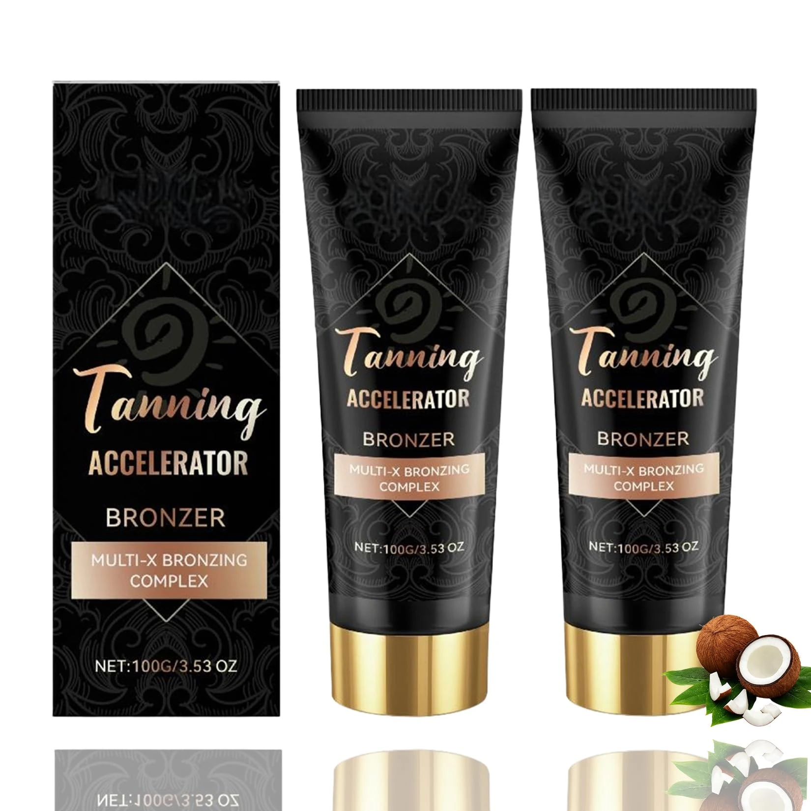 Sunbed Tanning Accelerator Cream – Lightweight Non-Greasy Formula with Coconut Oil & Aloe Vera, Easy to Apply for a Smooth-Looking Glow, Indoor & Outdoor Use (2pcs)
