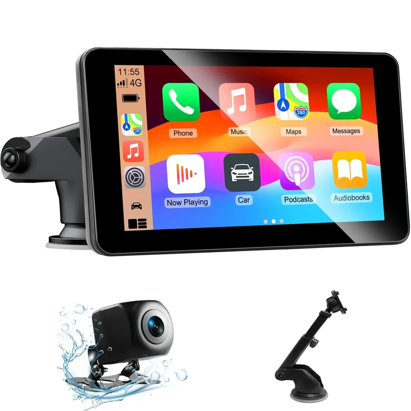 7 Inch Apple Car Play Screen Android Auto Screen, Car Tablet with Rear Camera/Bluetooth/FM/AUX, Support Mirror Link/Voice Control/GPS Navigation